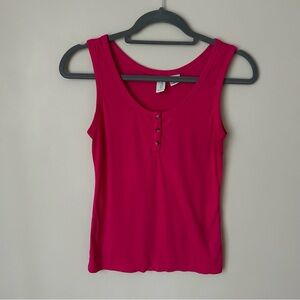 Joie Women’s Sleeveless Cherry Hot Pink Crewneck Faux Button Tank Top Size Small